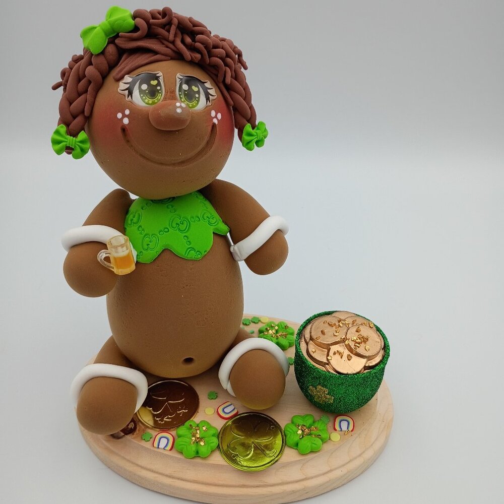 St. Patrick’s Day Gingerbread Figurine, Handmade Clay Leprechaun Decor, Irish